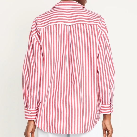 NWT OLD NAVY Oversized Button-Down BOYFRIEND Shirt Burgundy Stripe - Picture 2 of 9